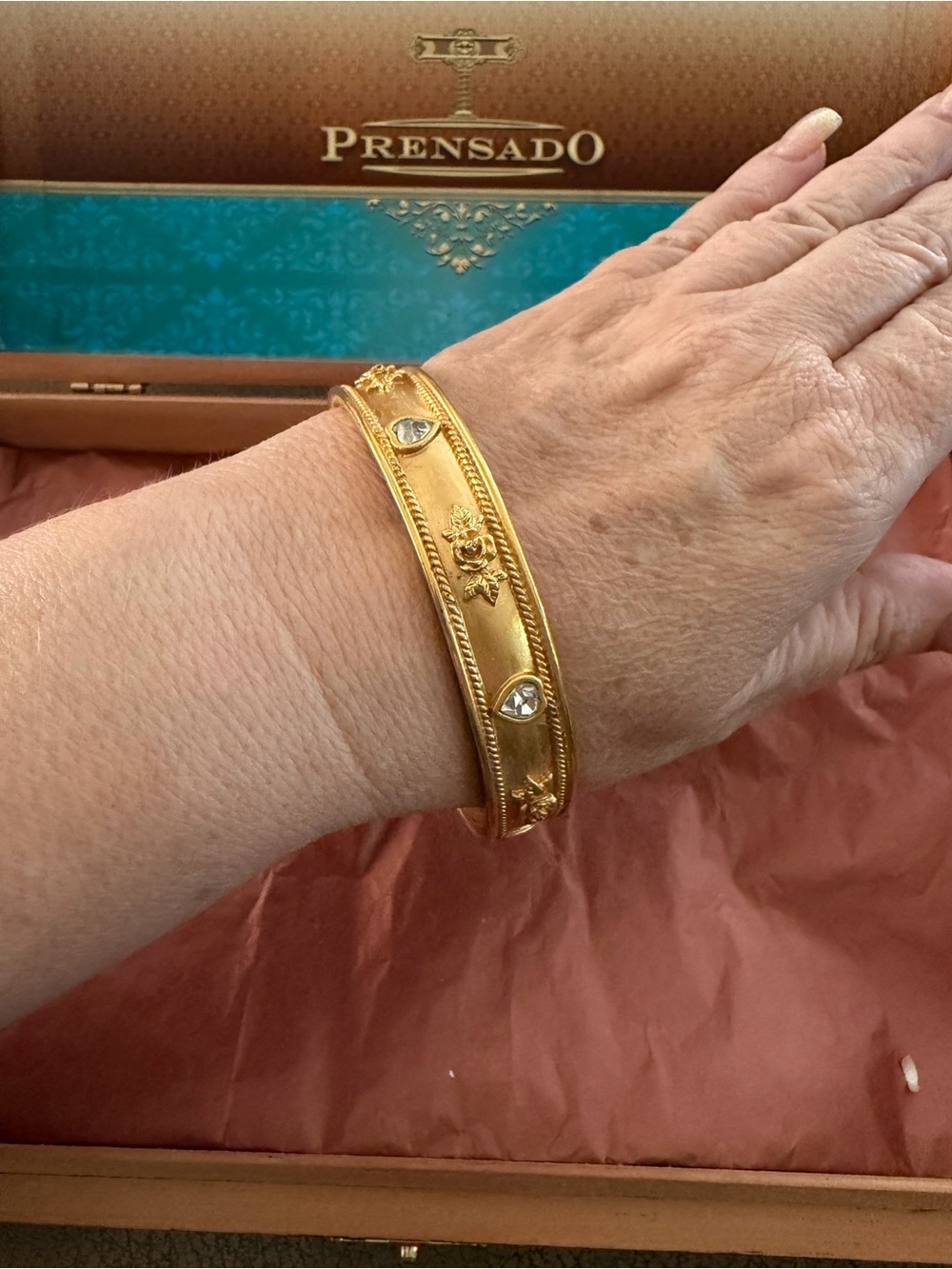 Elizabeth Taylor for Avon Gold-Tone Floral Bangle Bracelet with Clear Stones